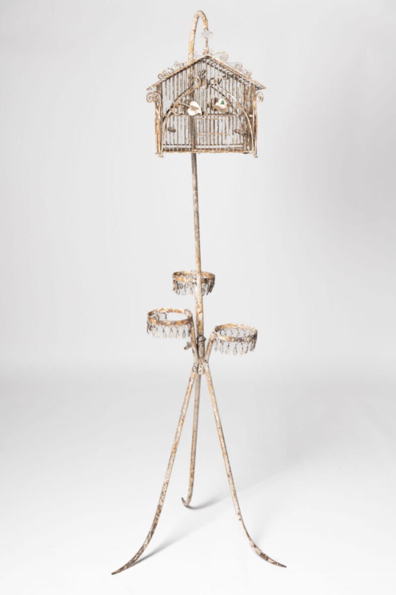 Charming French Birdcage Plant Stand with Original Paint - JAA