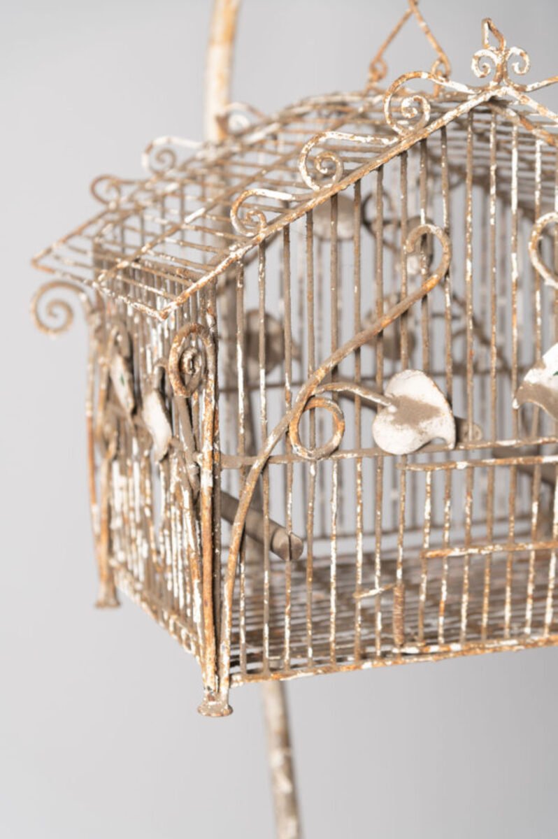 Charming French Birdcage Plant Stand with Original Paint - JAA