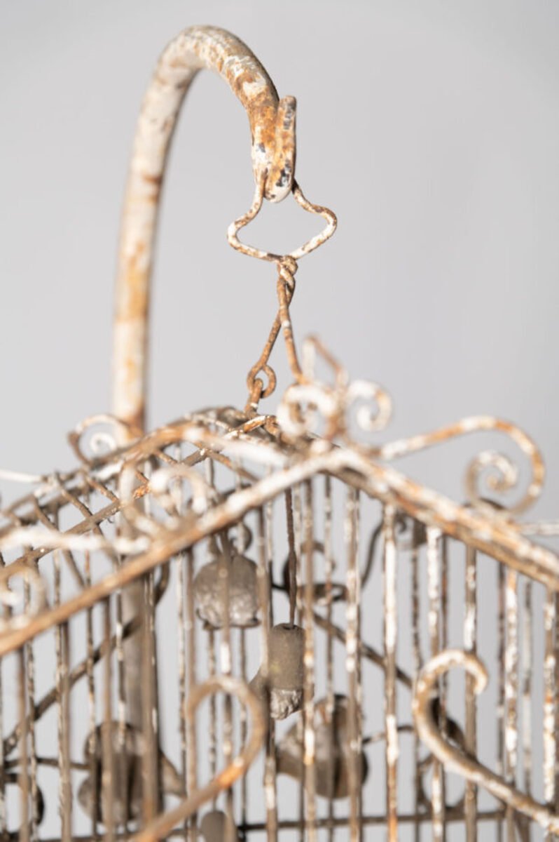 Charming French Birdcage Plant Stand with Original Paint - JAA