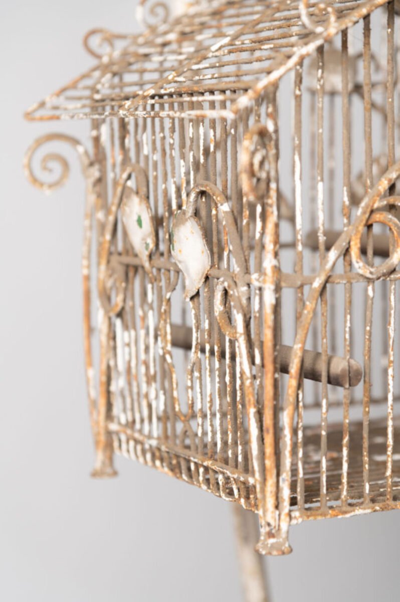 Charming French Birdcage Plant Stand with Original Paint - JAA