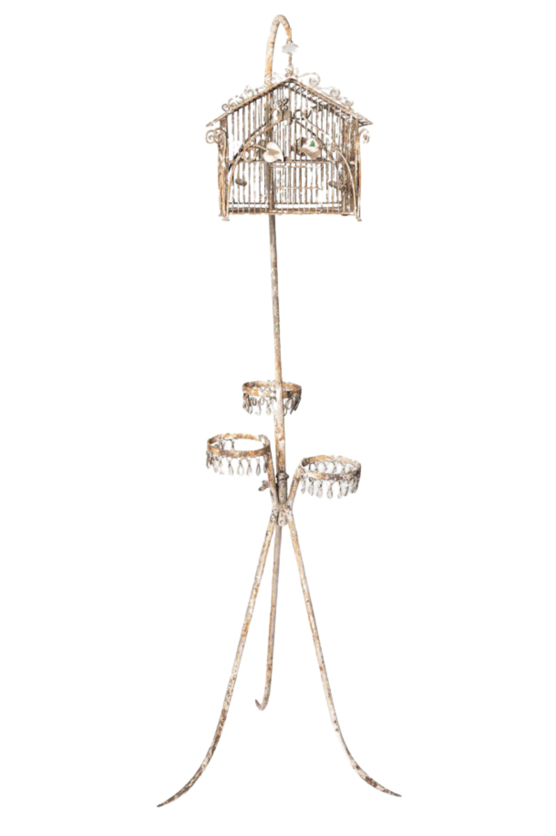 Charming French Birdcage Plant Stand with Original Paint