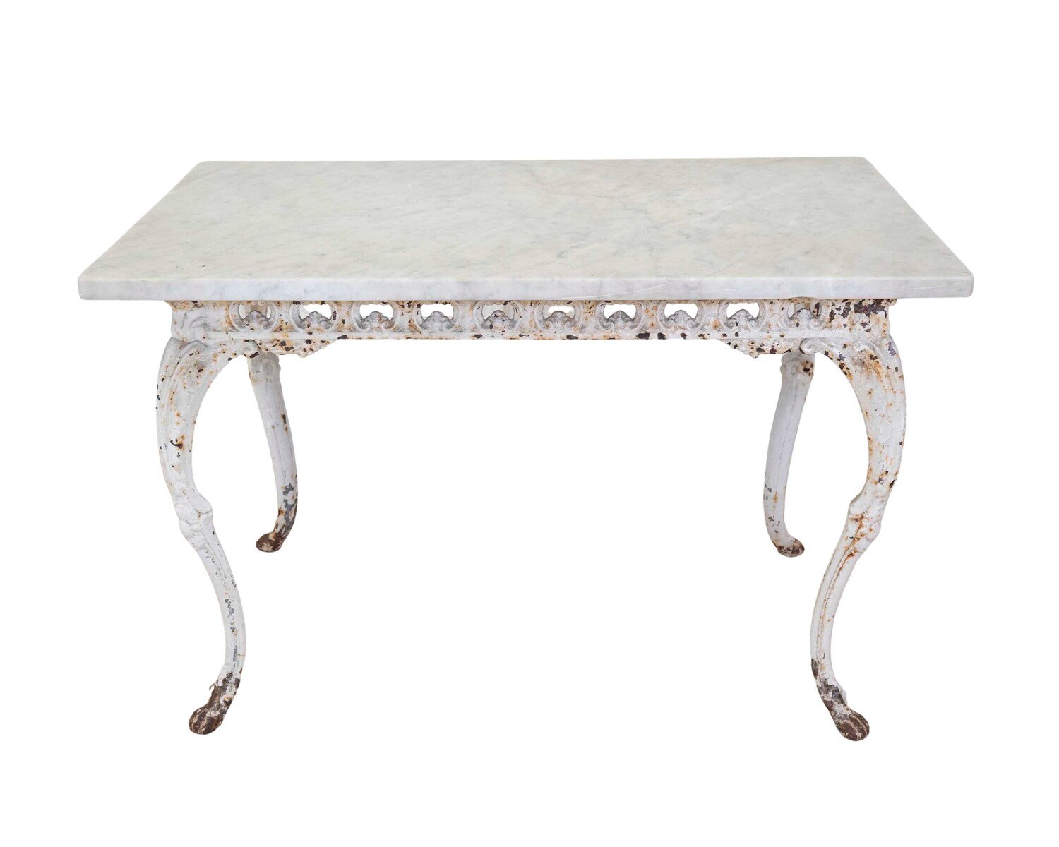 19th Century French Painted Iron Table with Marble Top and Lion Paw Feet - JAA