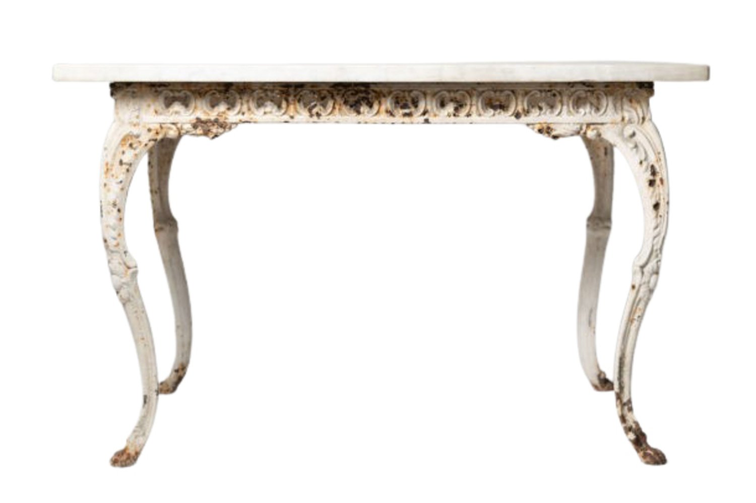 19th Century French Painted Iron Table with Marble Top and Lion Paw Feet