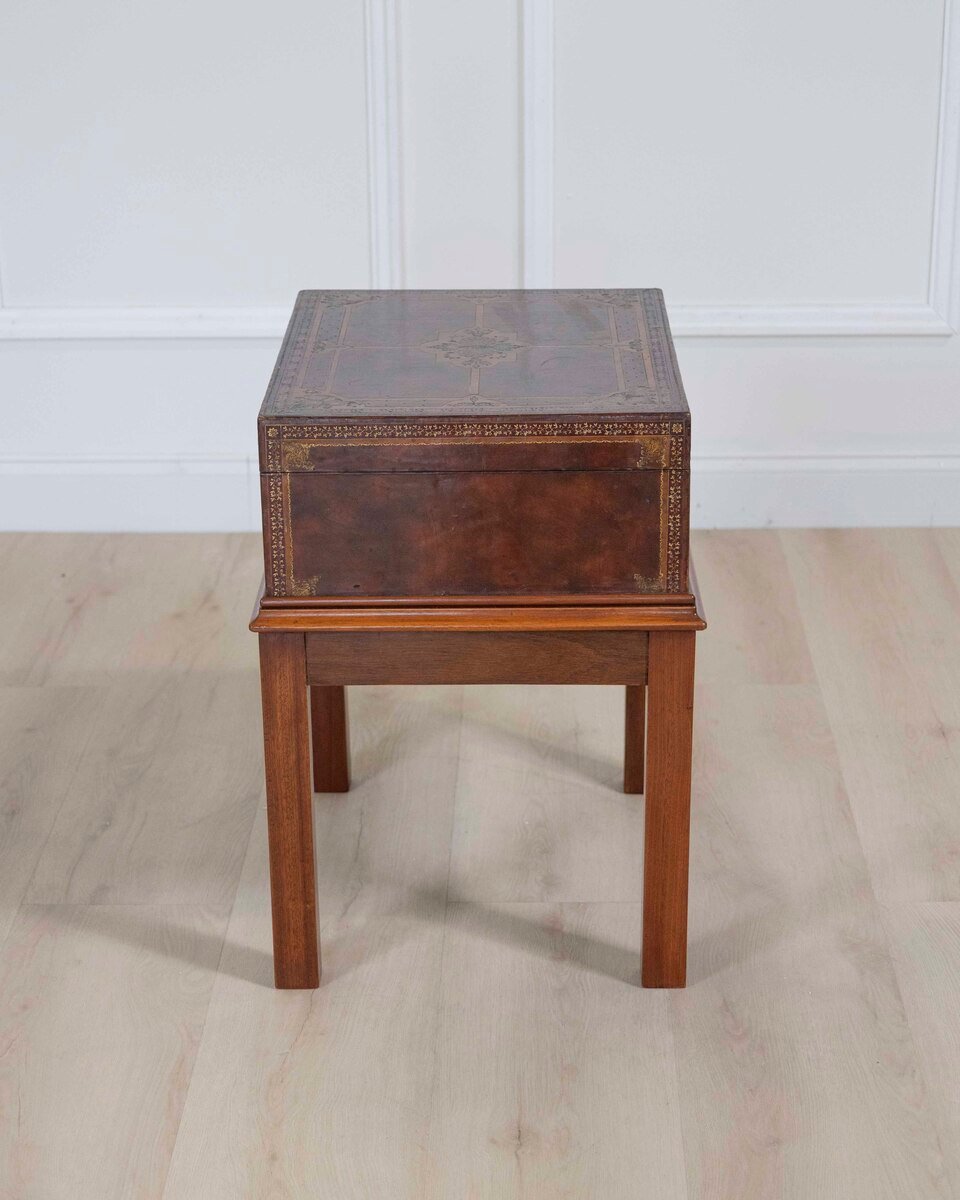 English 20th Century Gilt-Tooled Polychrome Leather Document Box on Stand by Edwards & Sons - JAA