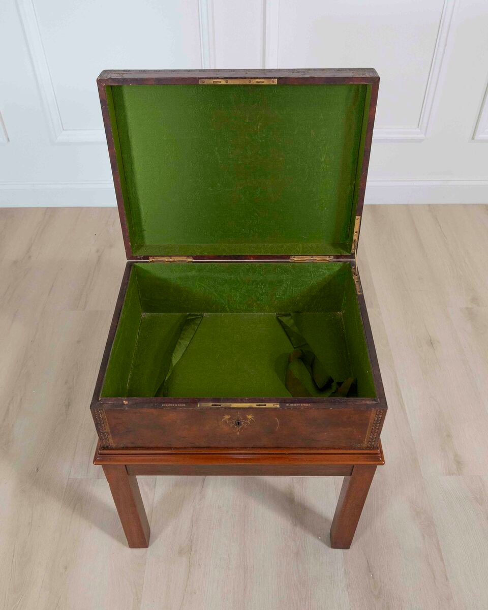 English 20th Century Gilt-Tooled Polychrome Leather Document Box on Stand by Edwards & Sons - JAA