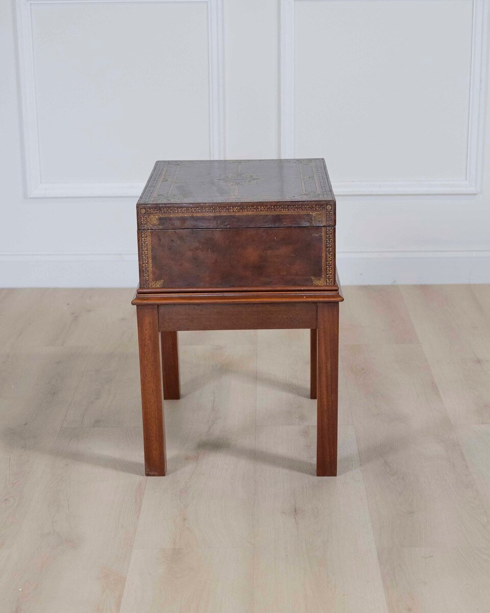 English 20th Century Gilt-Tooled Polychrome Leather Document Box on Stand by Edwards & Sons - JAA