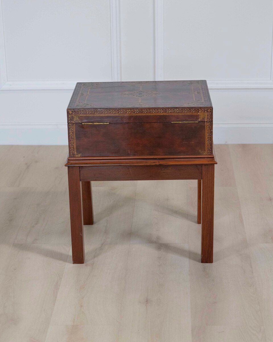 English 20th Century Gilt-Tooled Polychrome Leather Document Box on Stand by Edwards & Sons - JAA