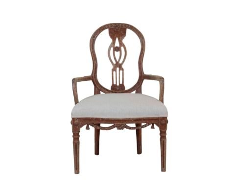 A period Danish Louis XVI armchairs, scraped to original paint and newly covered in linen. Circa 1780