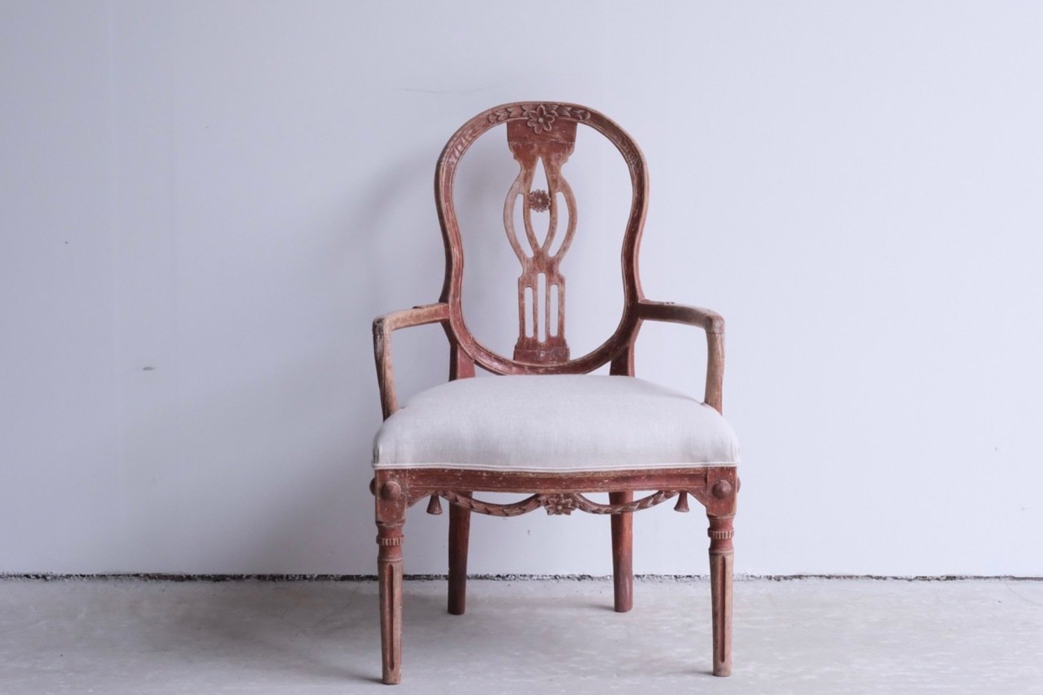 A period Danish Louis XVI armchairs, scraped to original paint and newly covered in linen. Circa 1780 - JAA