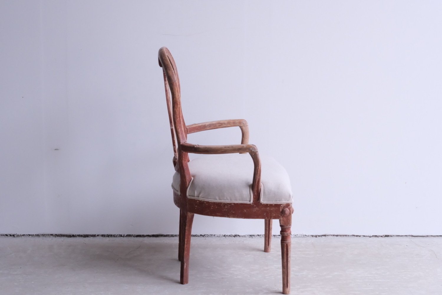 A period Danish Louis XVI armchairs, scraped to original paint and newly covered in linen. Circa 1780 - JAA