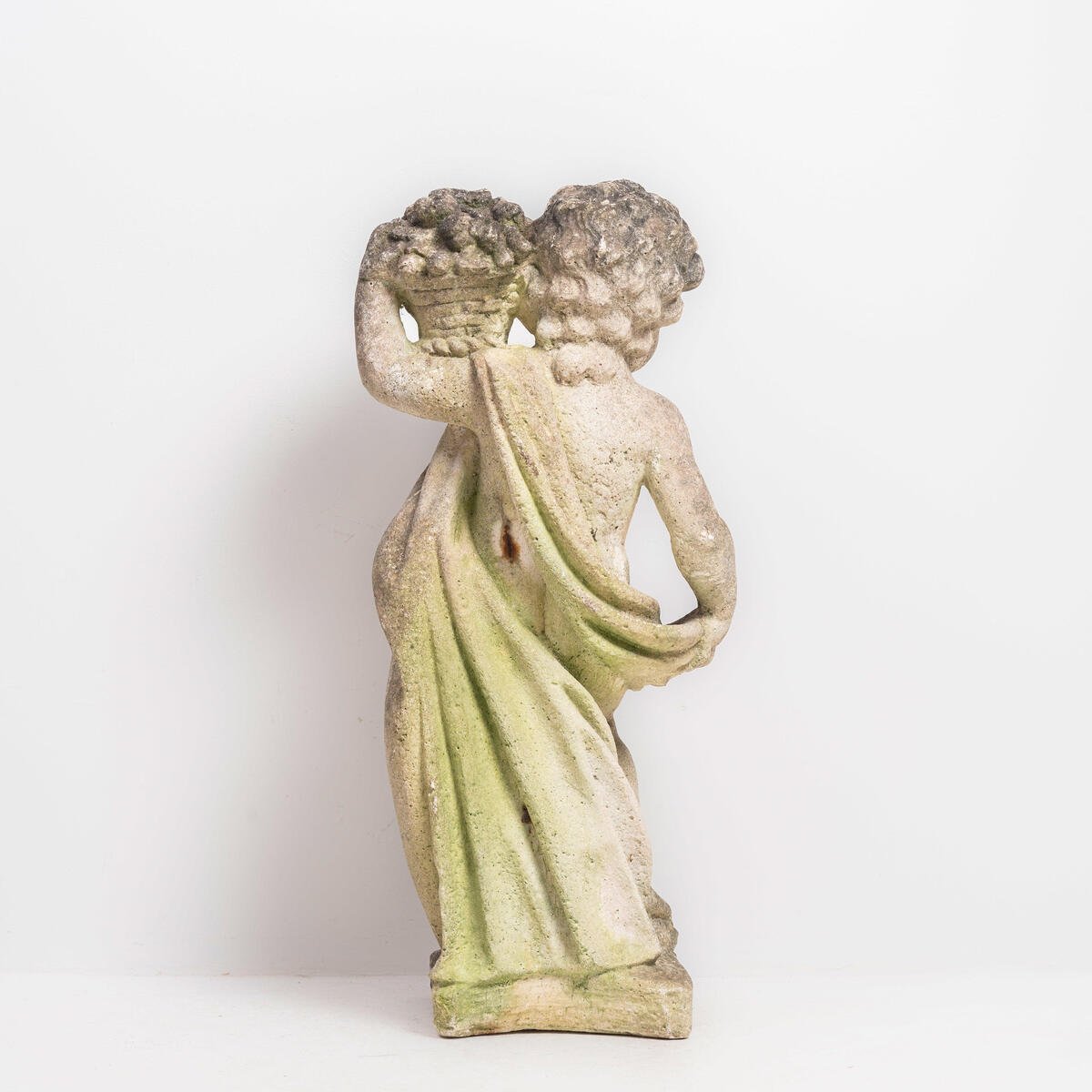 Italian 20th Century Reconstituted Stone Garden Statue of a Child Holding a Basket of Fruit - JAA