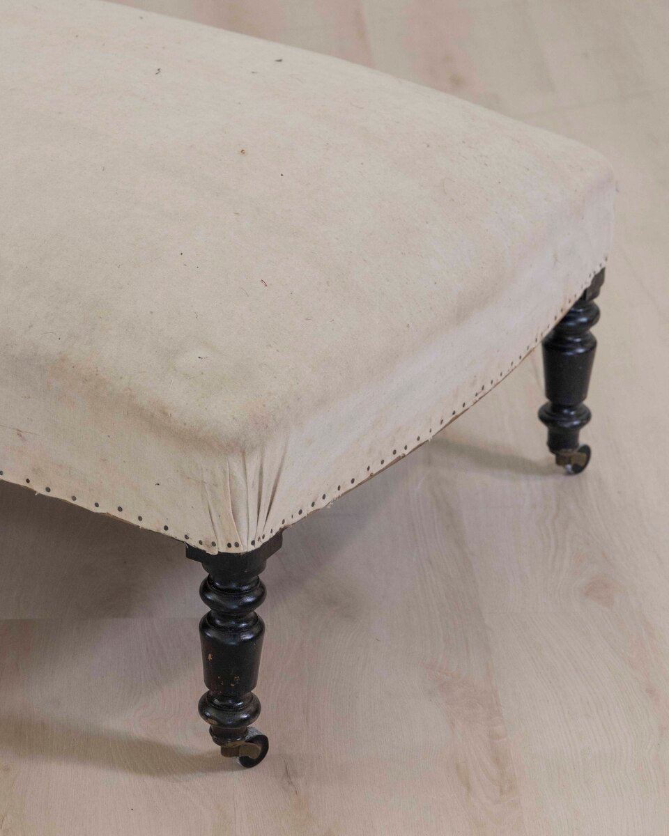 19th Century Napoleon III Square Back Armchair with Matching Footstool, Ready to Upholster - JAA