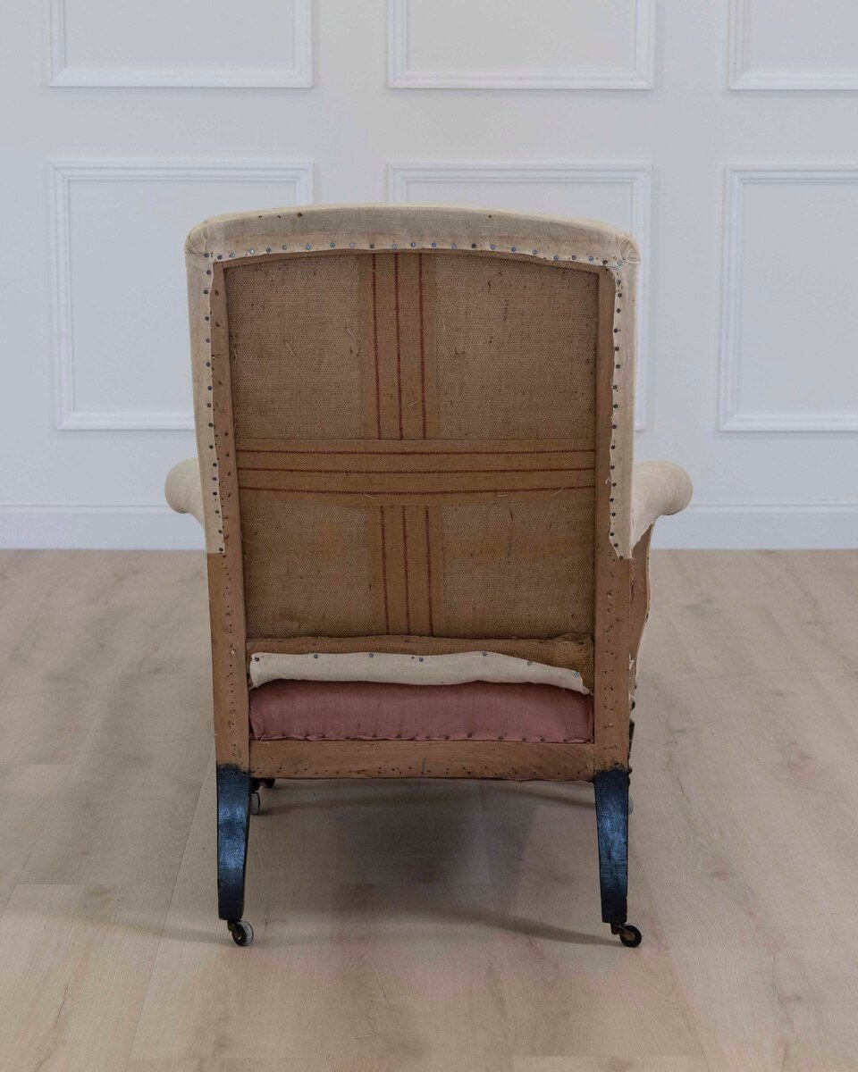 19th Century Napoleon III Square Back Armchair with Matching Footstool, Ready to Upholster - JAA