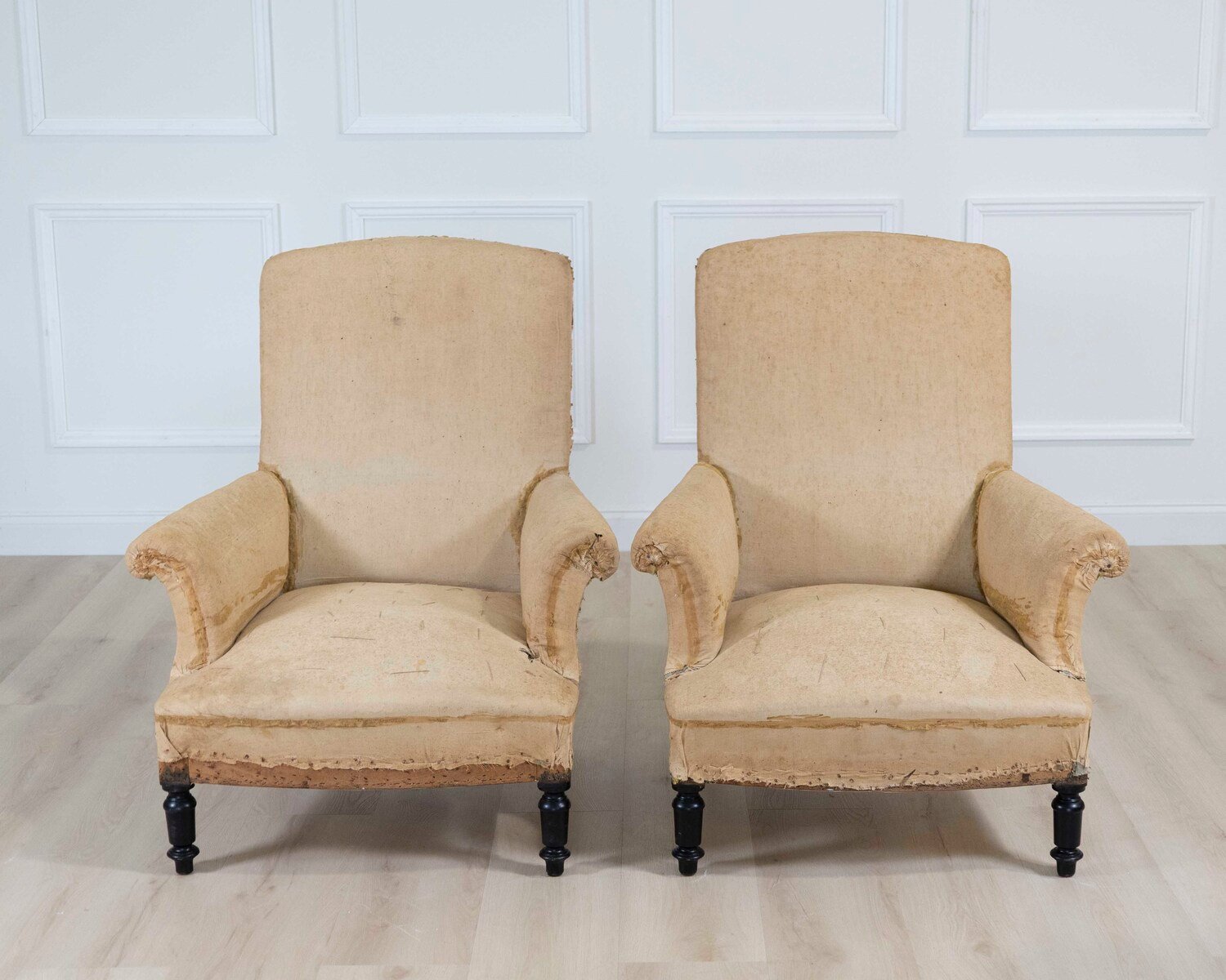 Pair of 19th Century Napoleon III French Chairs, Ready to Upholster - JAA