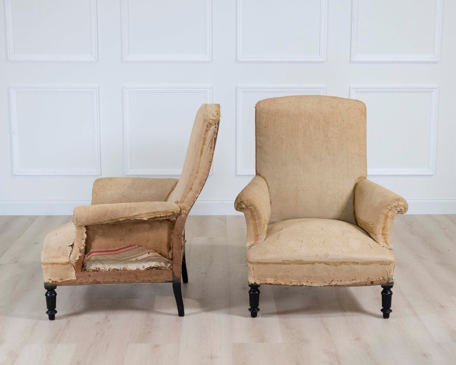 Pair of 19th Century Napoleon III French Chairs, Ready to Upholster - JAA