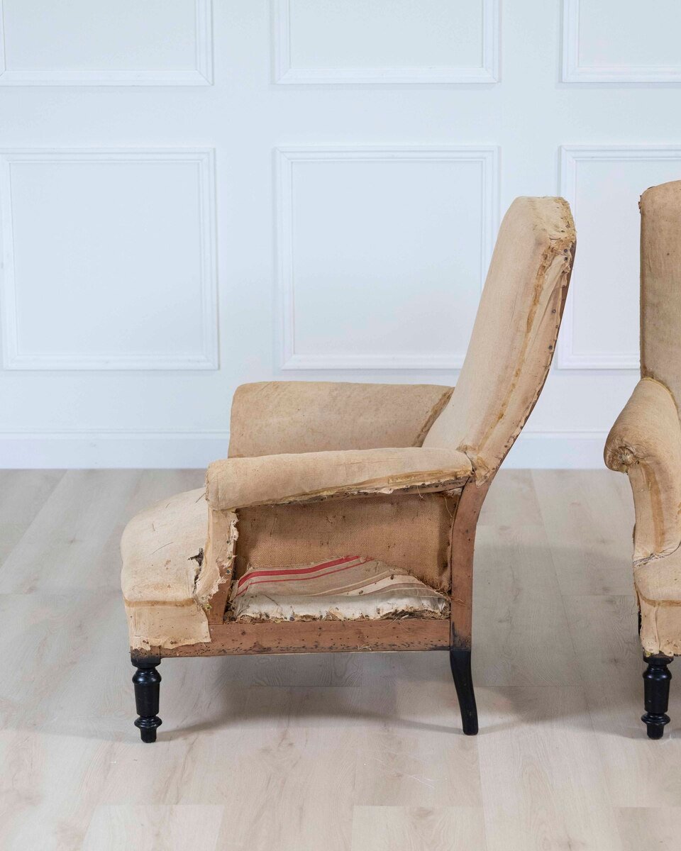 Pair of 19th Century Napoleon III French Chairs, Ready to Upholster - JAA