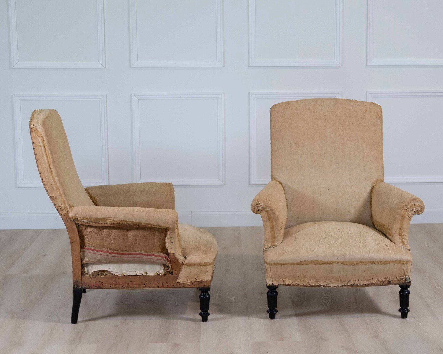 Pair of 19th Century Napoleon III French Chairs, Ready to Upholster - JAA
