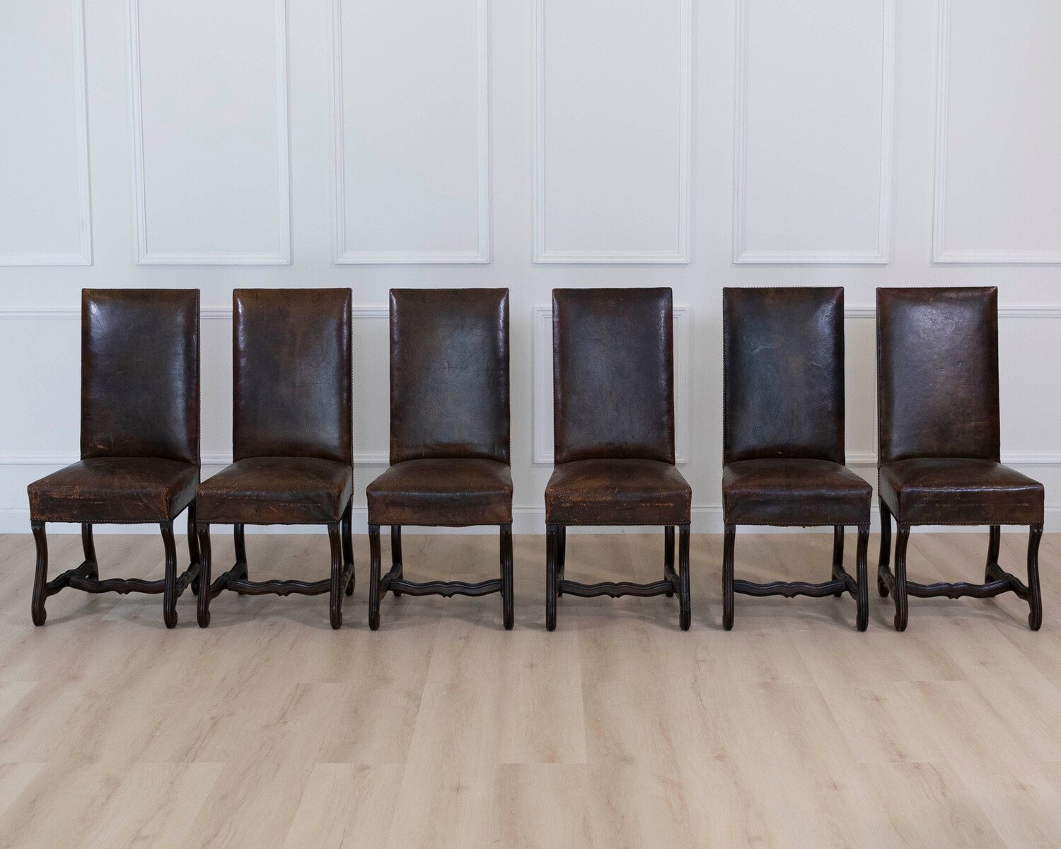 Set of Six 19th Century Spanish Leather Dining Chairs - JAA