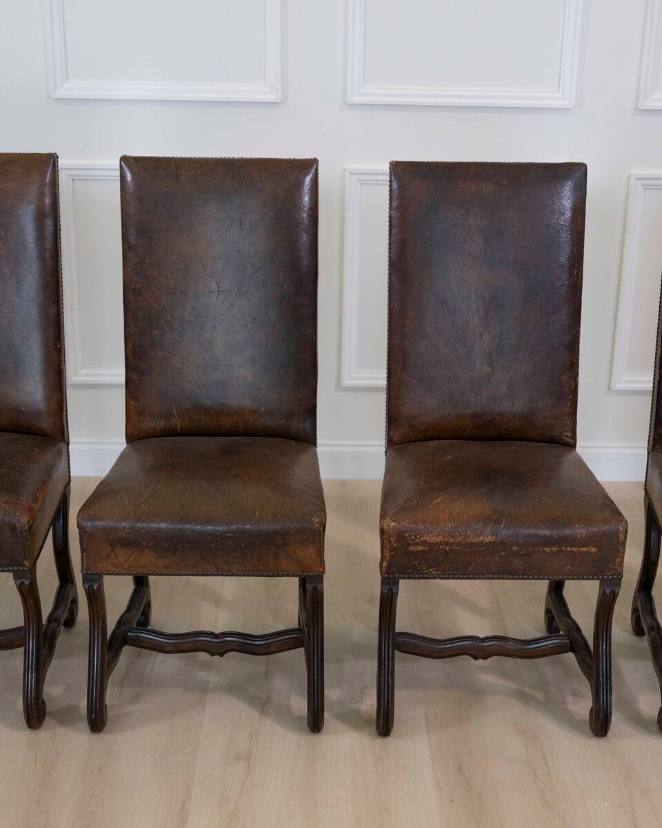Set of Six 19th Century Spanish Leather Dining Chairs - JAA