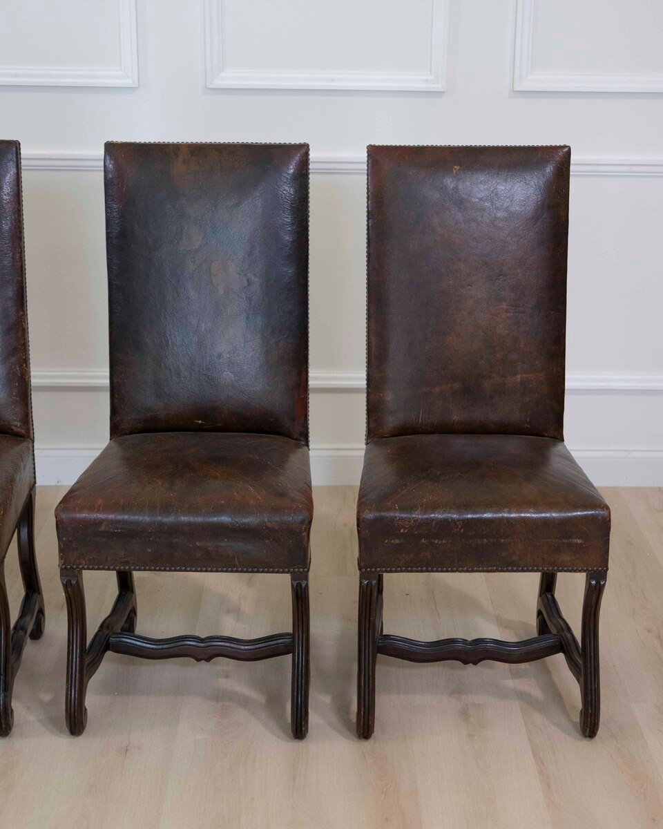 Set of Six 19th Century Spanish Leather Dining Chairs - JAA