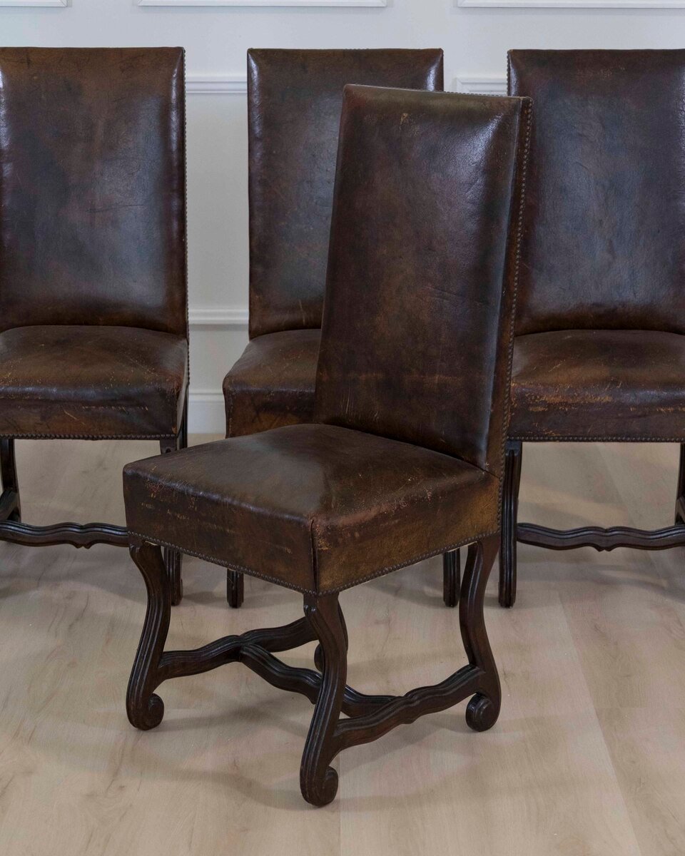 Set of Six 19th Century Spanish Leather Dining Chairs - JAA