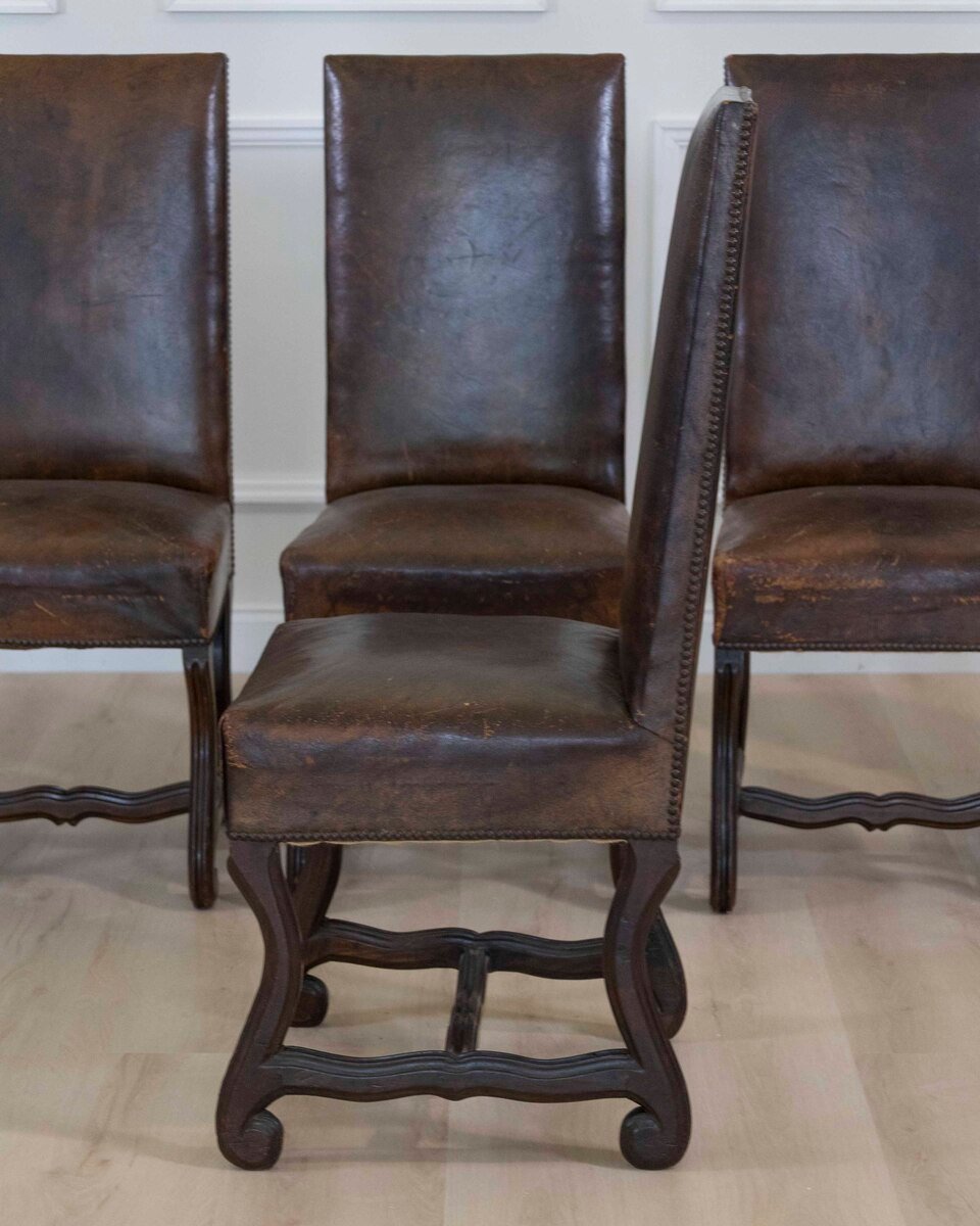Set of Six 19th Century Spanish Leather Dining Chairs - JAA