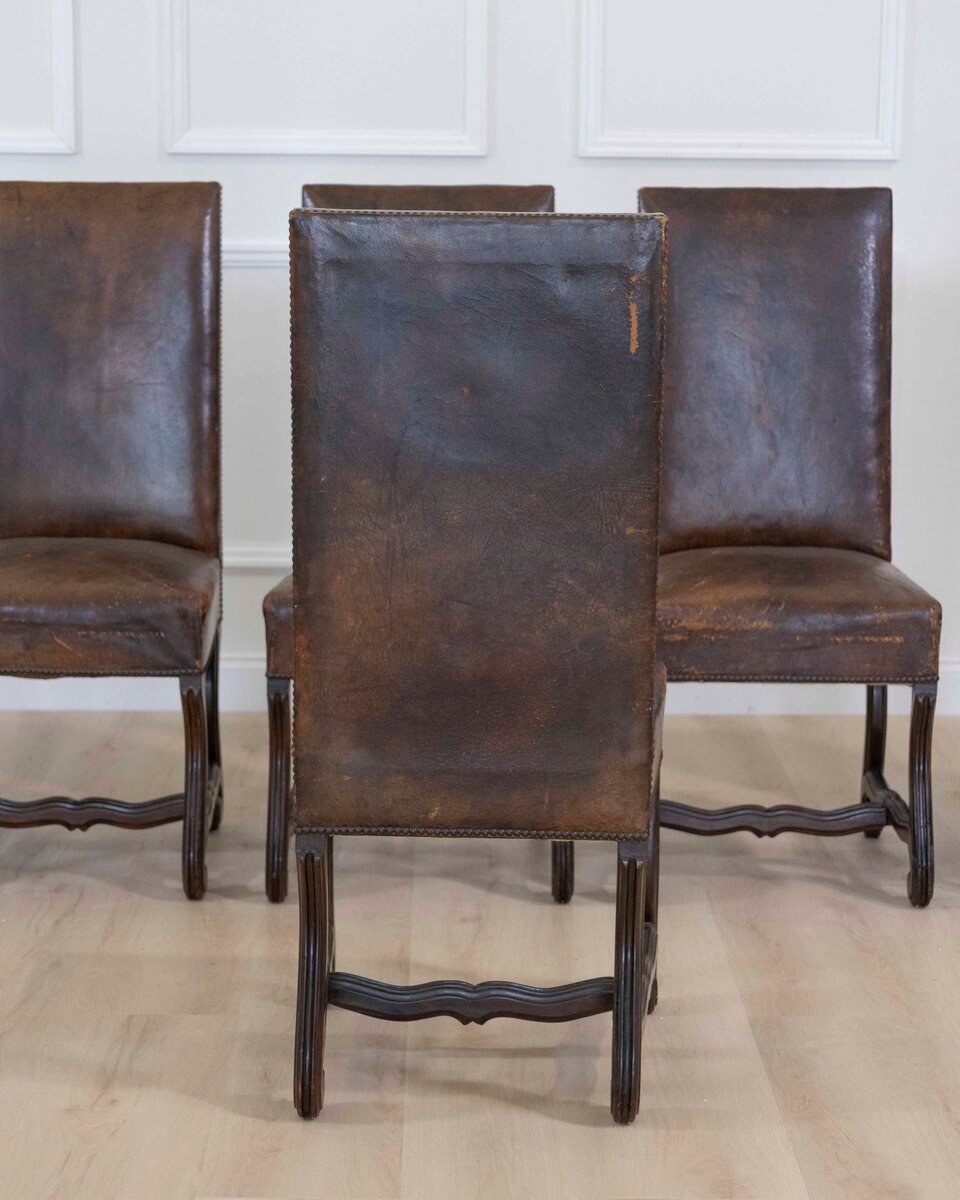 Set of Six 19th Century Spanish Leather Dining Chairs - JAA
