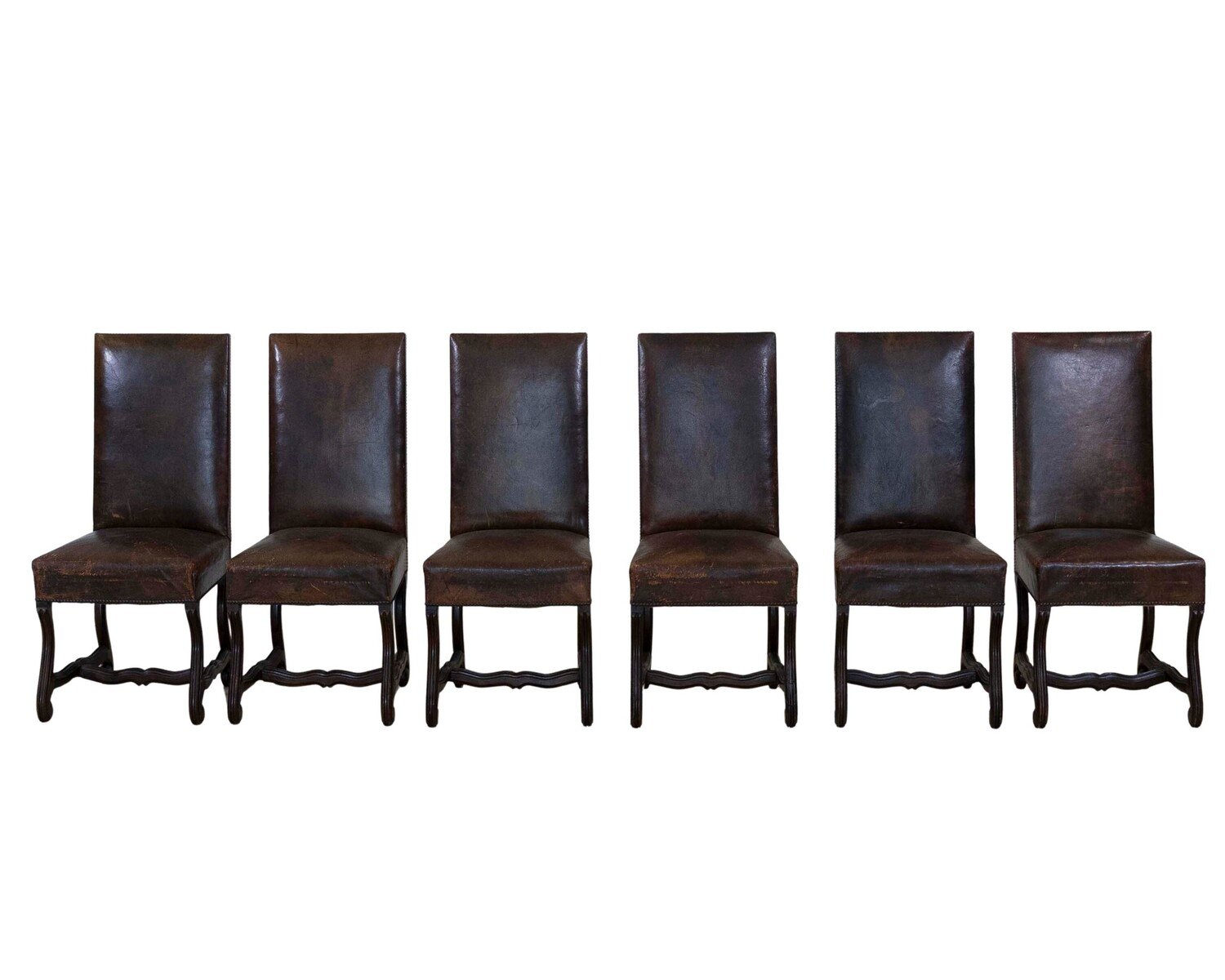 Set of Six 19th Century Spanish Leather Dining Chairs