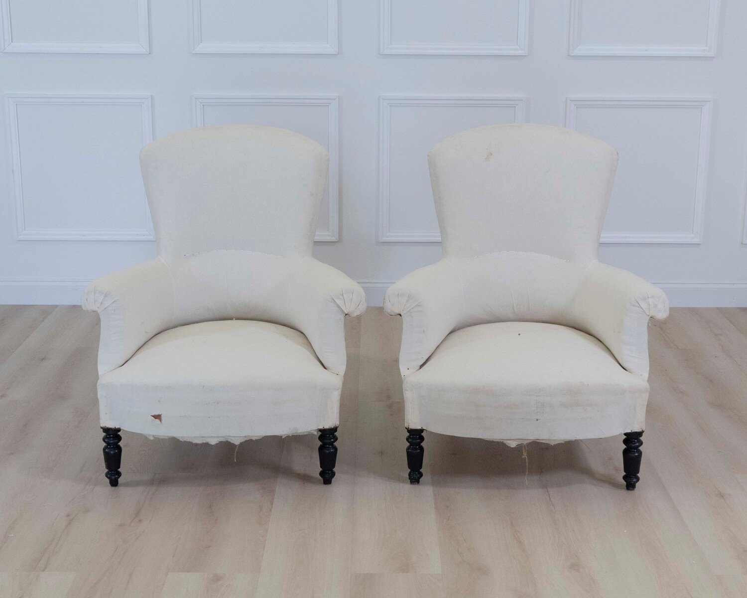 Pair of 19th Century Napoleon III High Back Armchairs, Ready to Upholster - JAA