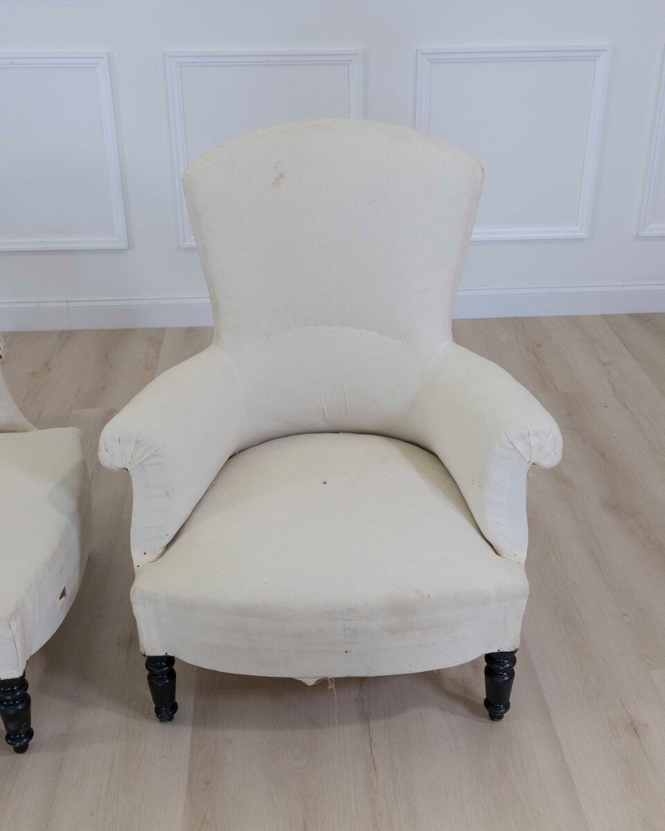 Pair of 19th Century Napoleon III High Back Armchairs, Ready to Upholster - JAA