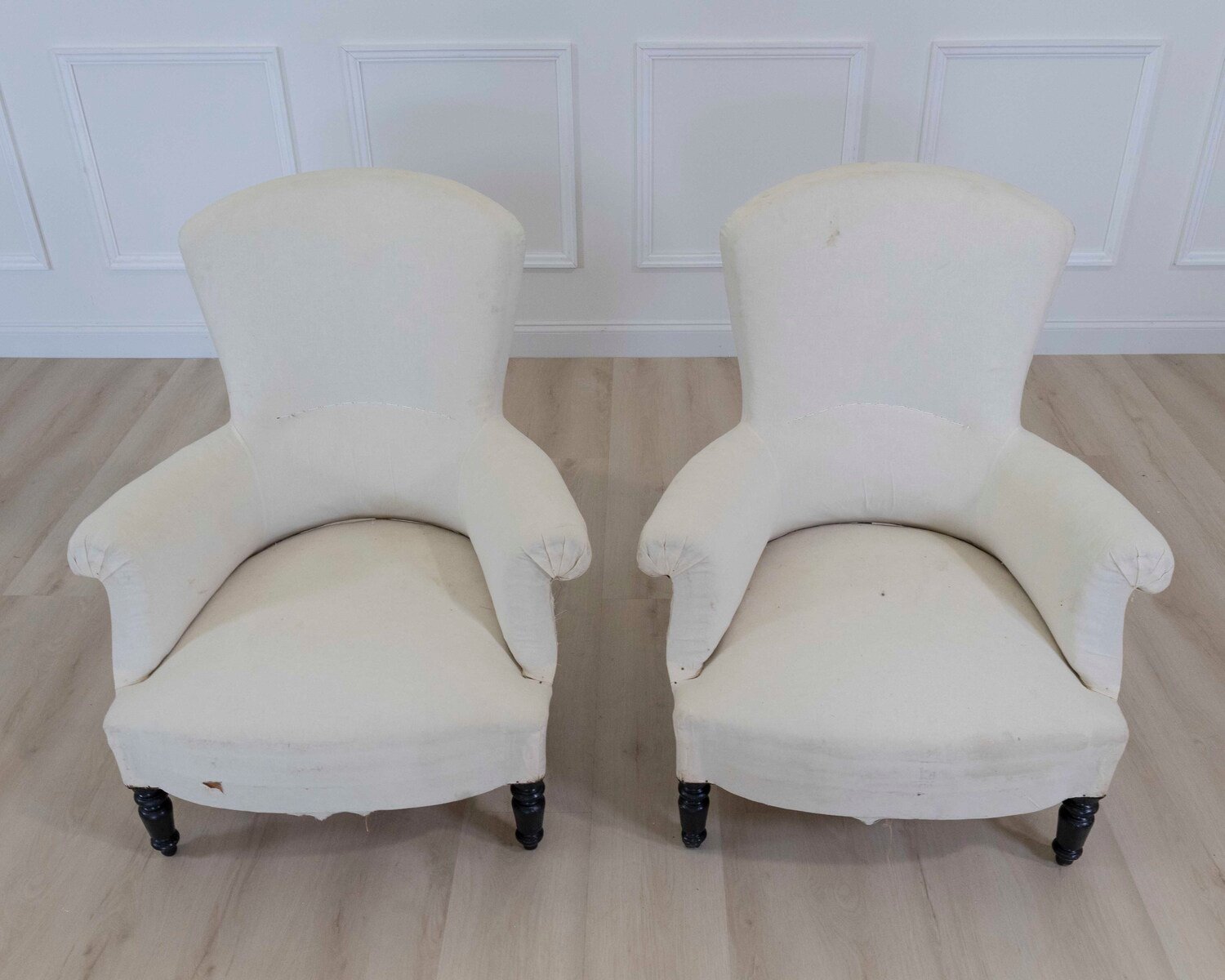 Pair of 19th Century Napoleon III High Back Armchairs, Ready to Upholster - JAA