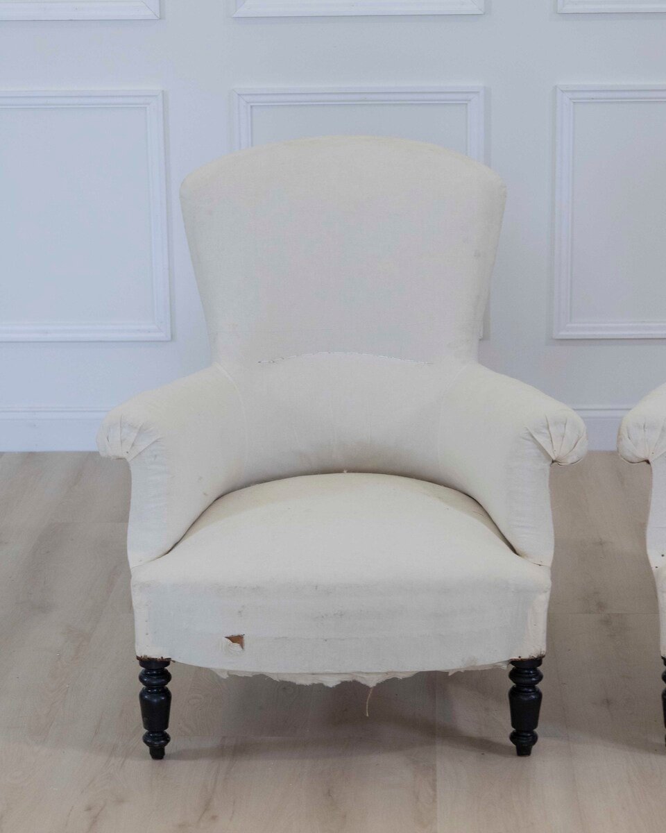Pair of 19th Century Napoleon III High Back Armchairs, Ready to Upholster - JAA