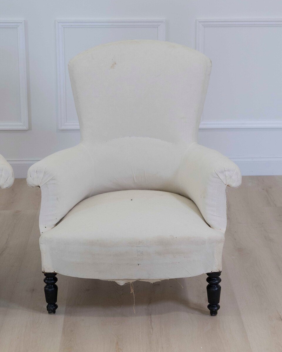 Pair of 19th Century Napoleon III High Back Armchairs, Ready to Upholster - JAA