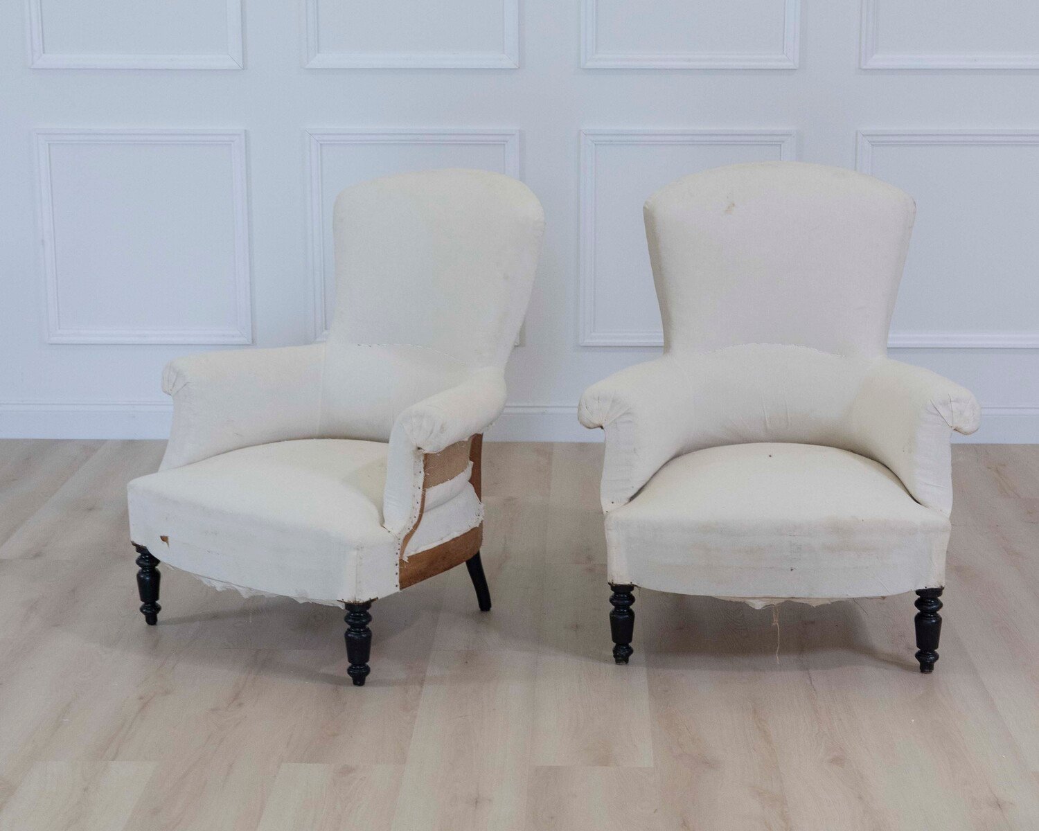 Pair of 19th Century Napoleon III High Back Armchairs, Ready to Upholster - JAA