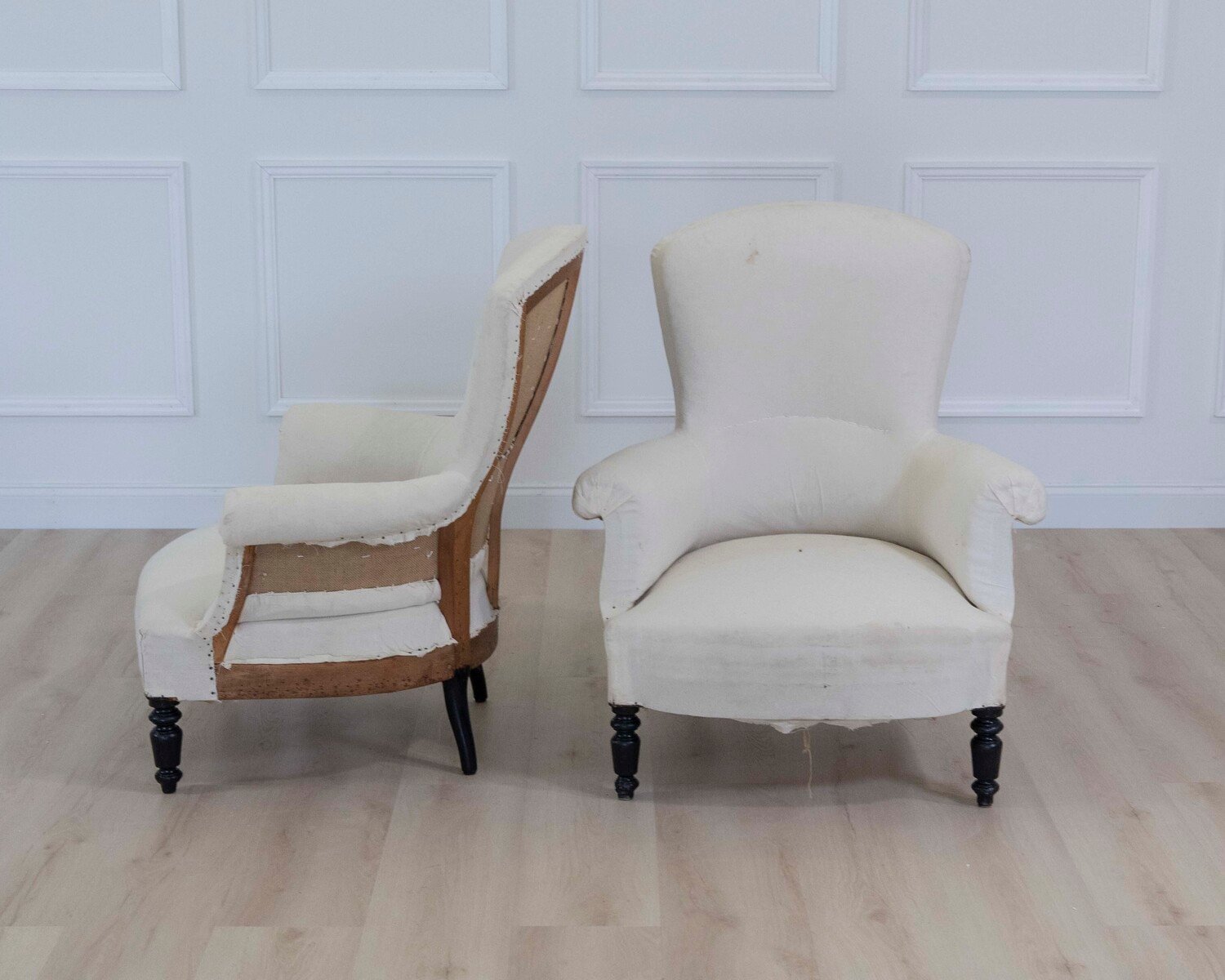 Pair of 19th Century Napoleon III High Back Armchairs, Ready to Upholster - JAA