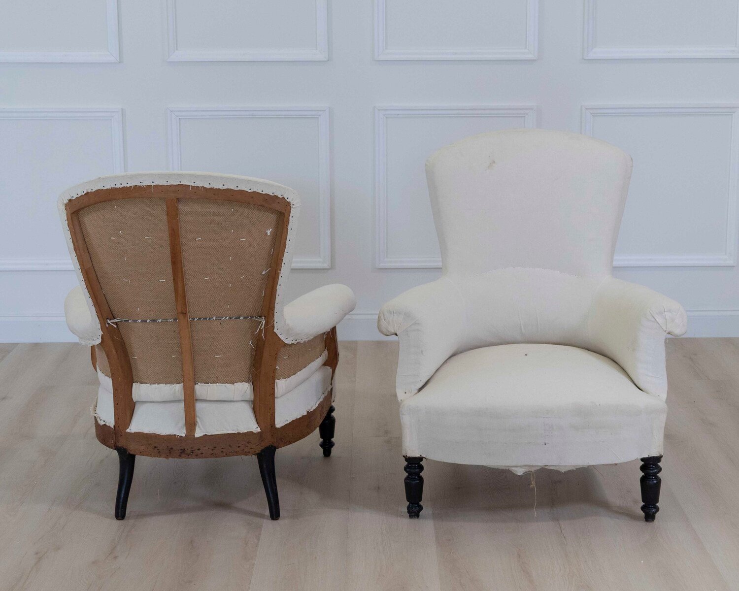Pair of 19th Century Napoleon III High Back Armchairs, Ready to Upholster - JAA