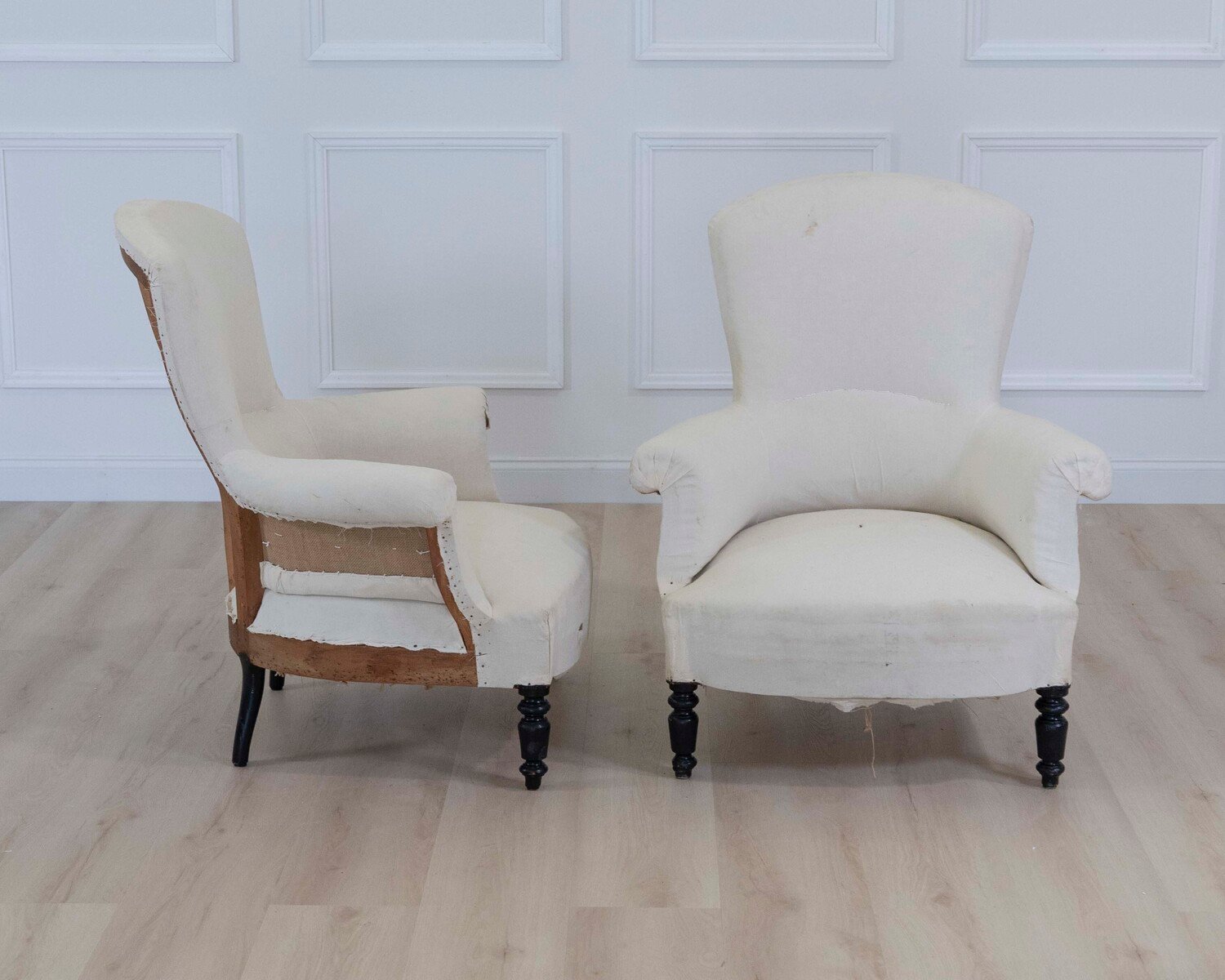 Pair of 19th Century Napoleon III High Back Armchairs, Ready to Upholster - JAA