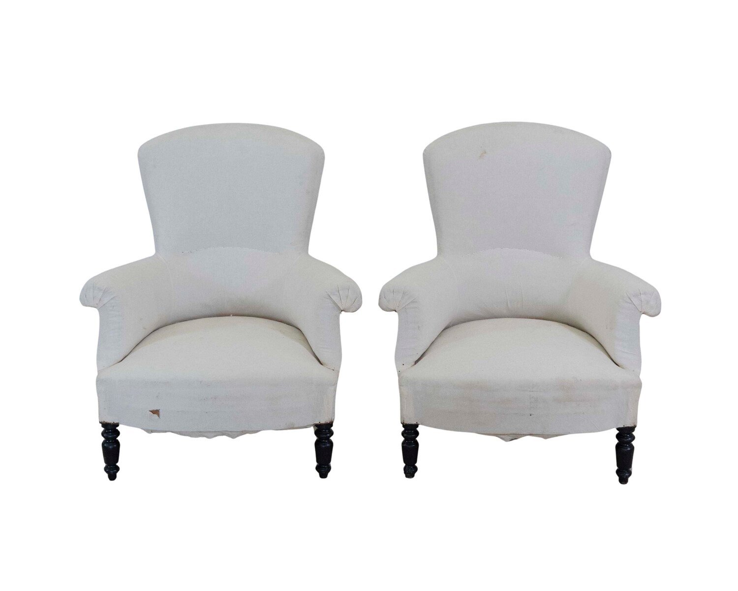 Pair of 19th Century Napoleon III High Back Armchairs, Ready to Upholster - JAA