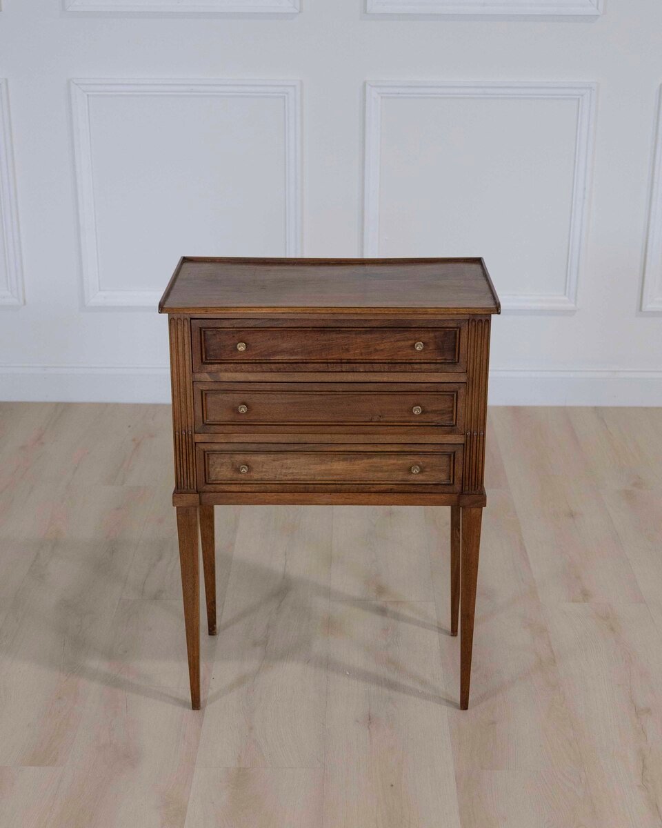 French 20th Century Louis XVI Style Walnut Bedside Table - JAA