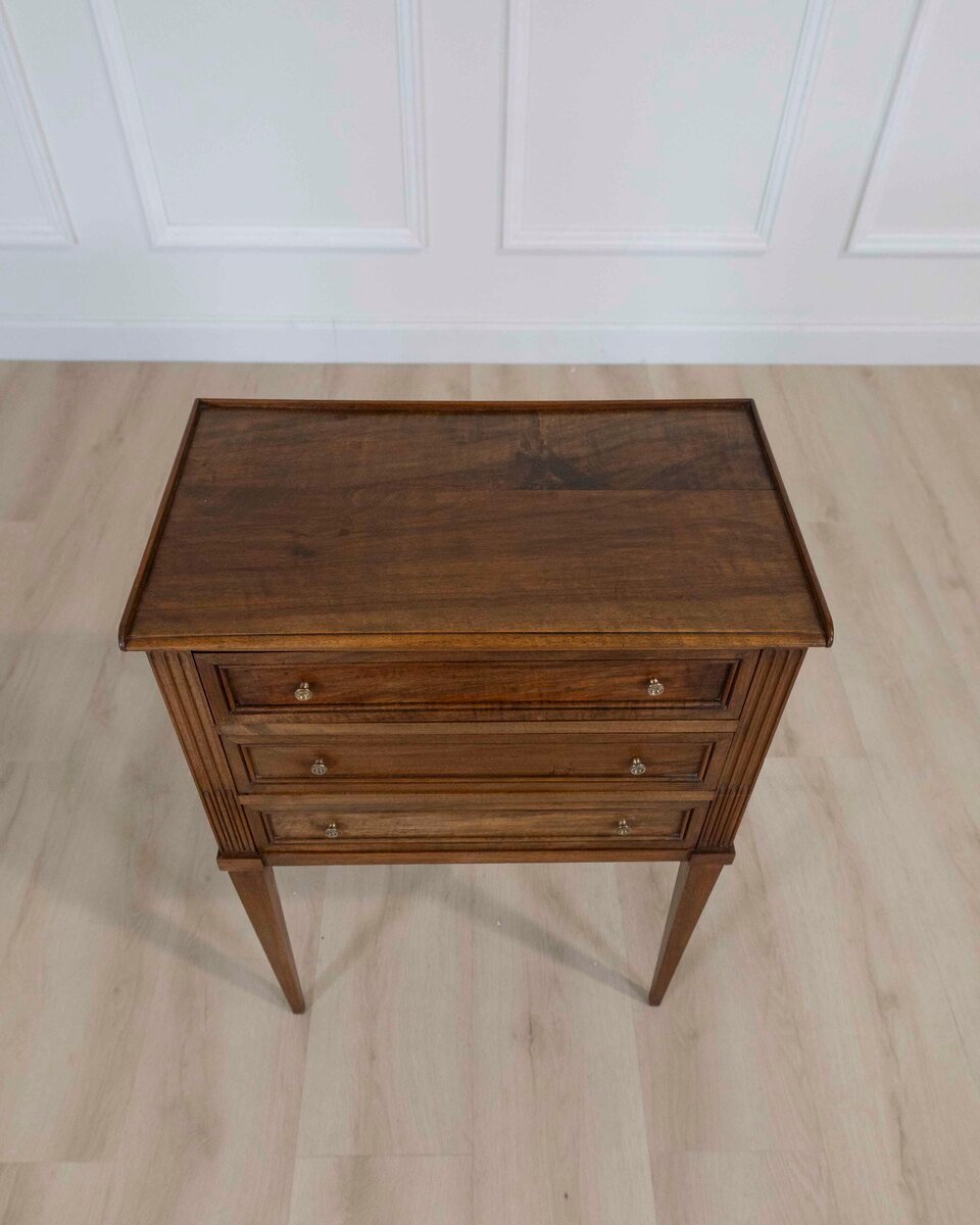 French 20th Century Louis XVI Style Walnut Bedside Table - JAA