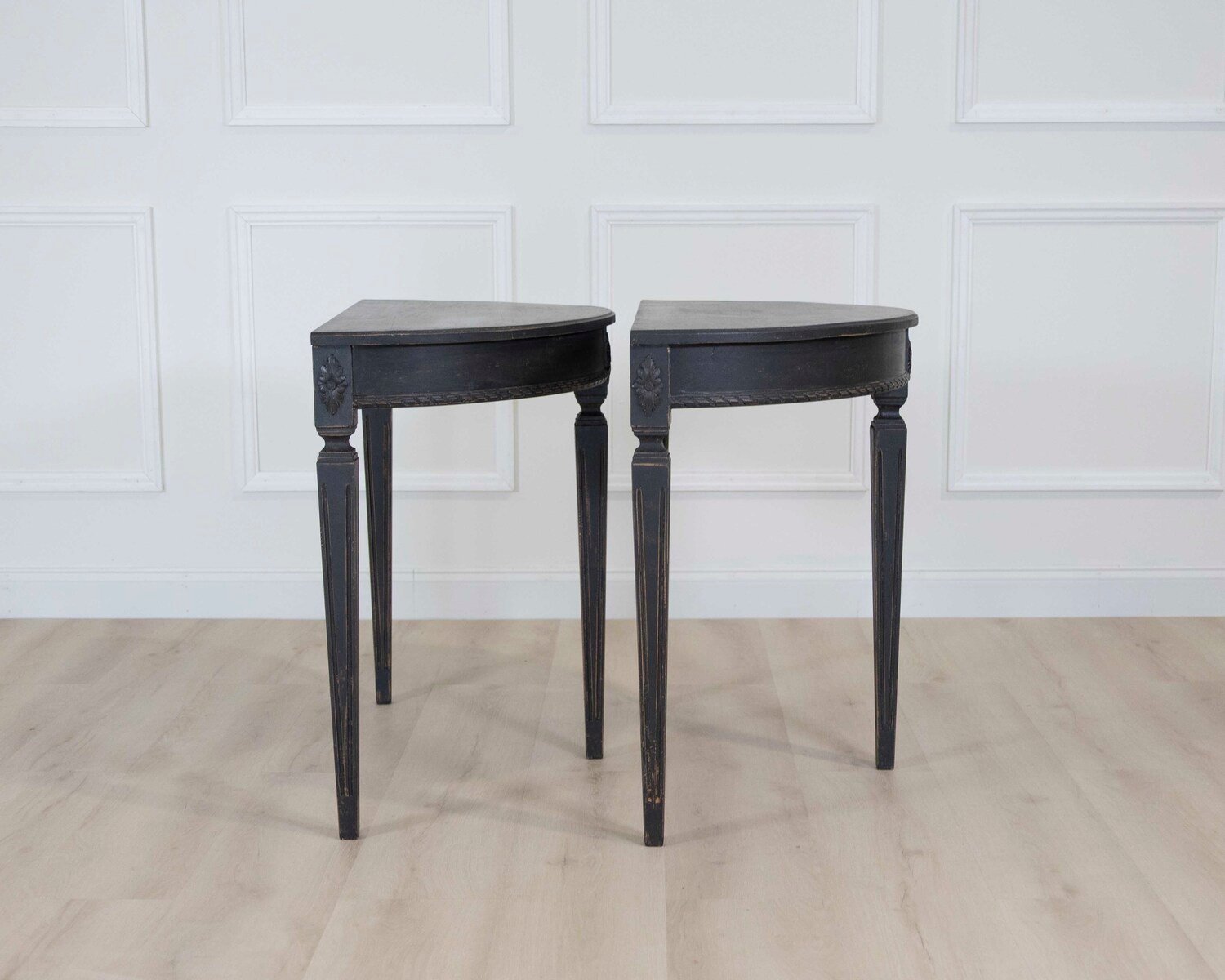 Pair of Swedish Gustavian Style Demi Lune Console Tables - JAA