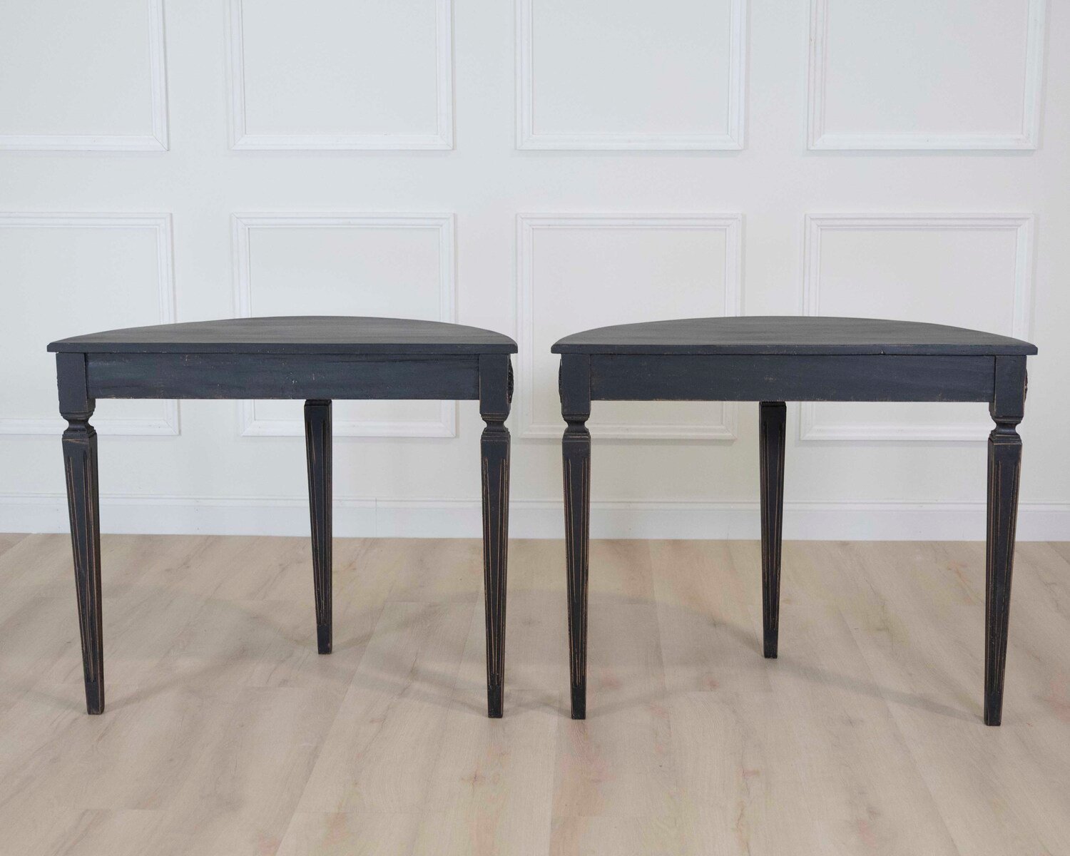 Pair of Swedish Gustavian Style Demi Lune Console Tables - JAA