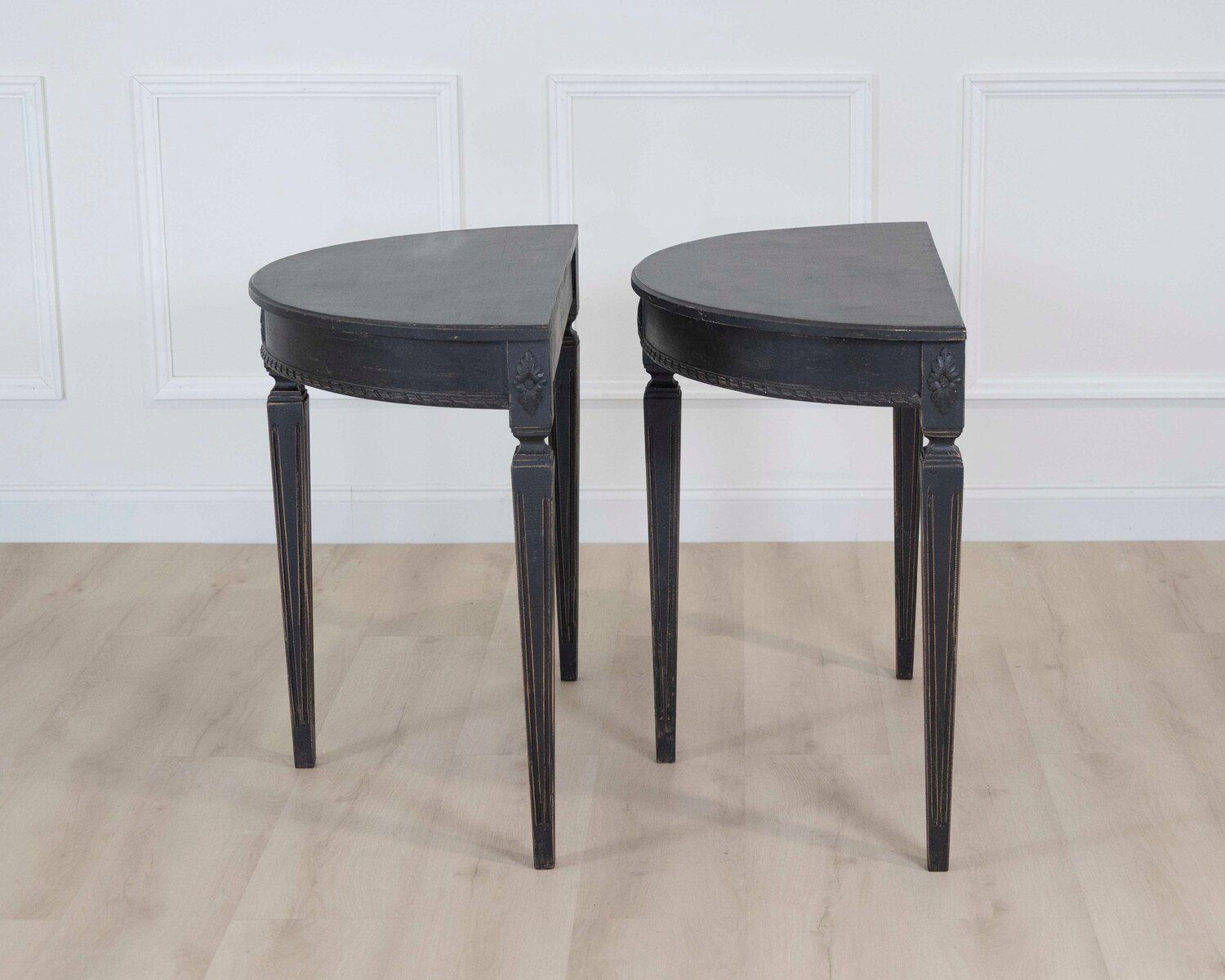 Pair of Swedish Gustavian Style Demi Lune Console Tables - JAA