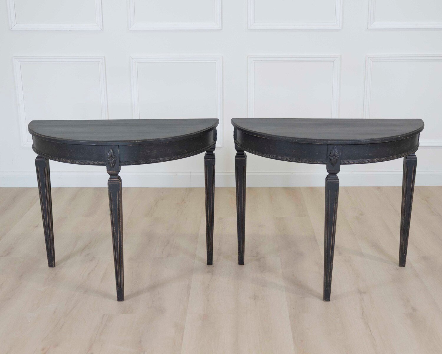 Pair of Swedish Gustavian Style Demi Lune Console Tables - JAA