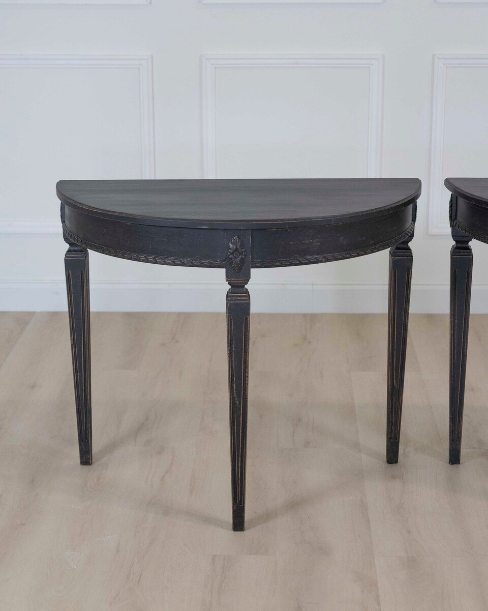 Pair of Swedish Gustavian Style Demi Lune Console Tables - JAA