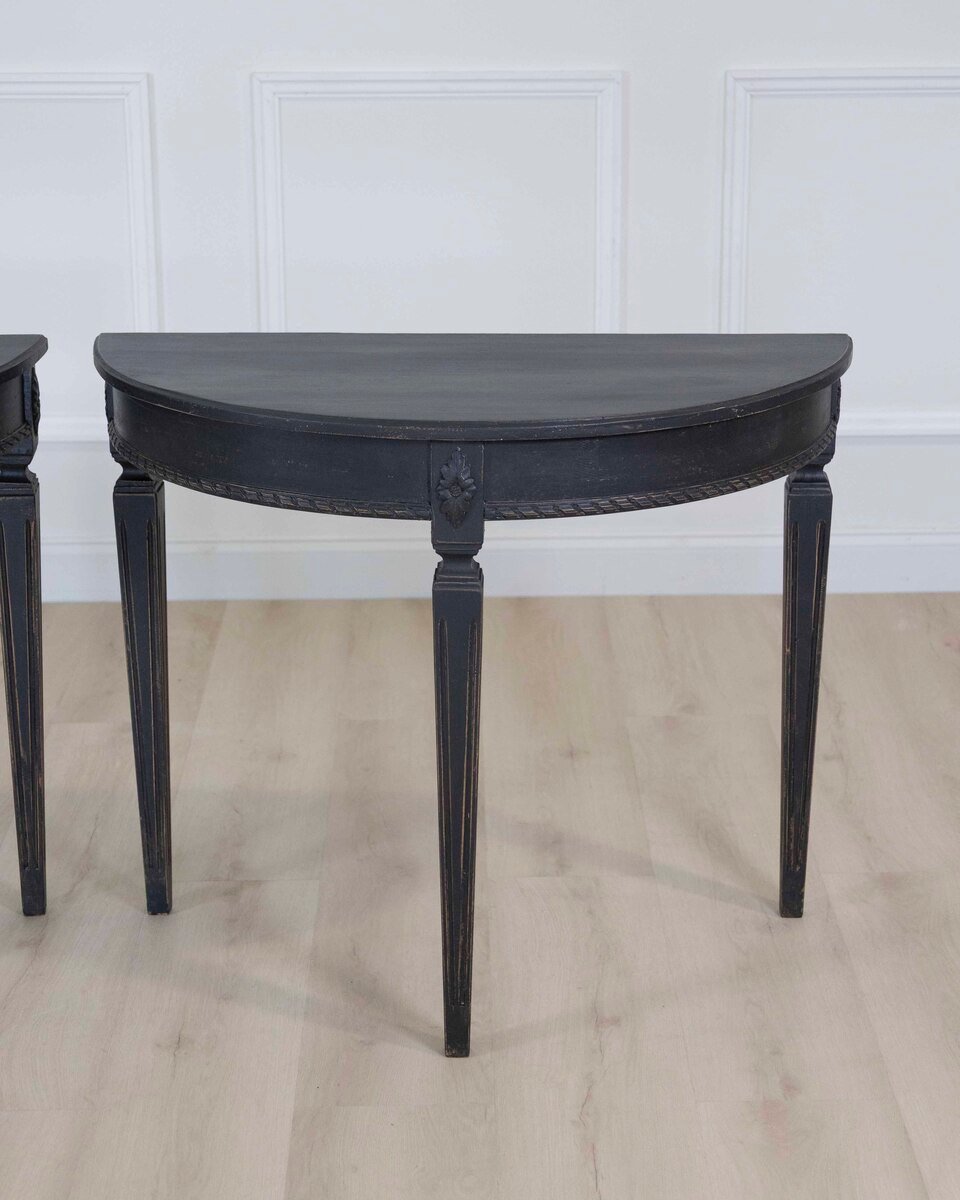 Pair of Swedish Gustavian Style Demi Lune Console Tables - JAA