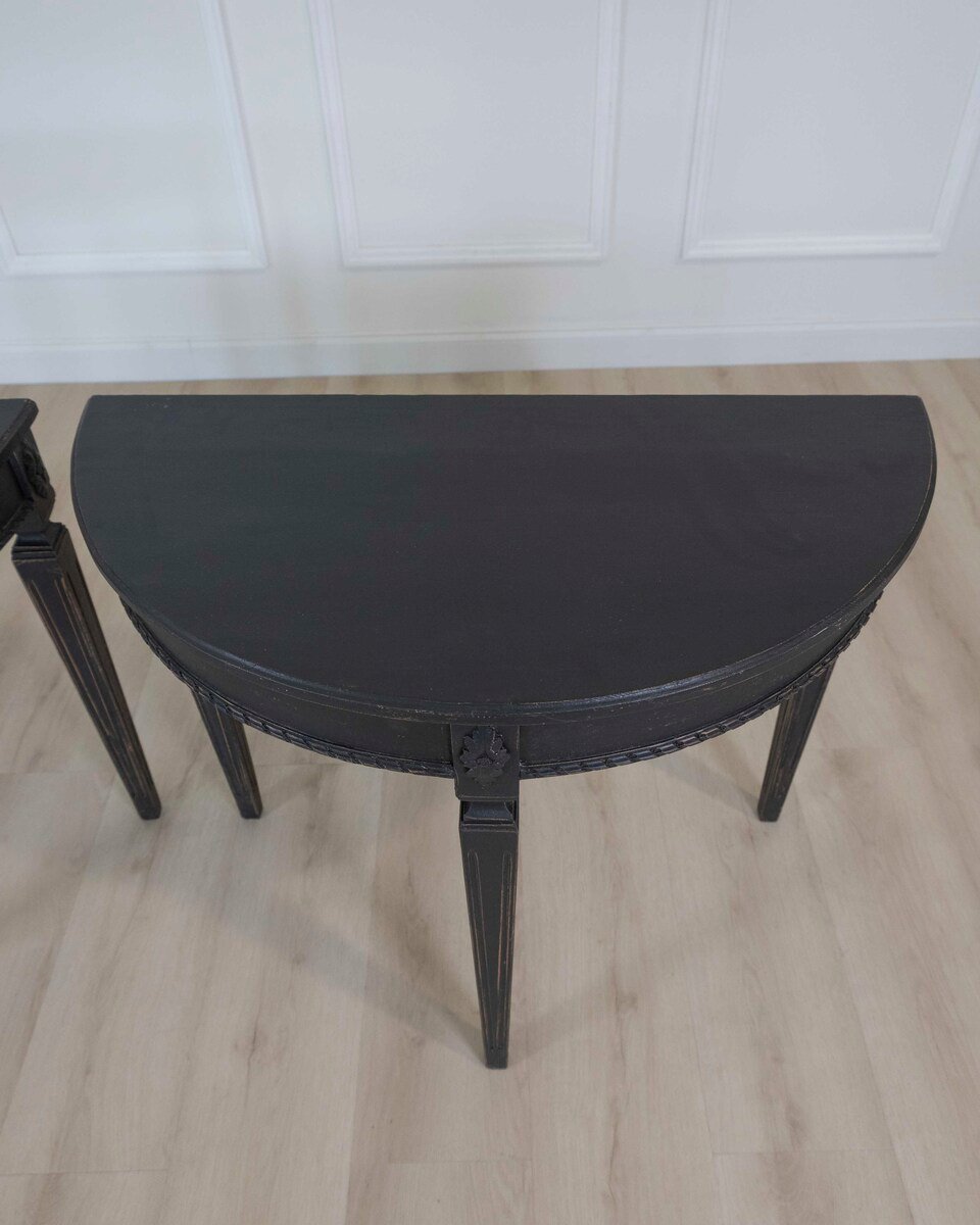 Pair of Swedish Gustavian Style Demi Lune Console Tables - JAA