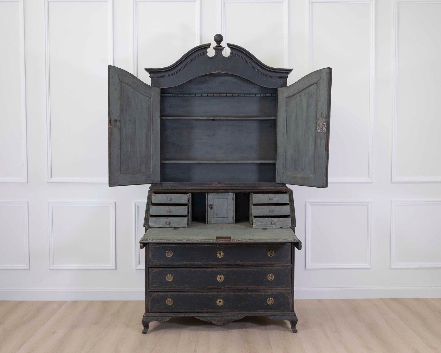 Scandinavian 18th Century Black-Painted Carved Bureau - JAA