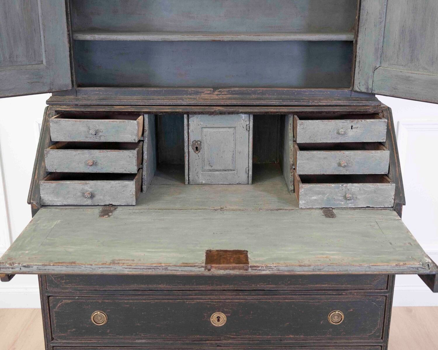 Scandinavian 18th Century Black-Painted Carved Bureau - JAA
