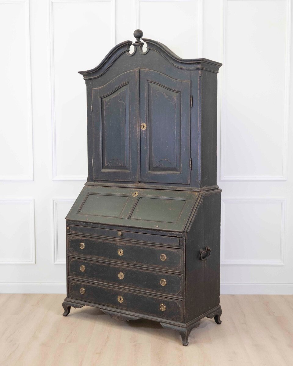 Scandinavian 18th Century Black-Painted Carved Bureau - JAA